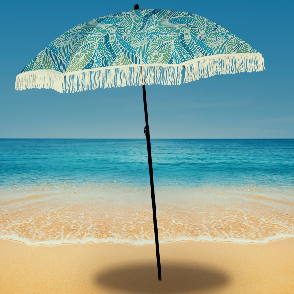 blue green beach umbrella