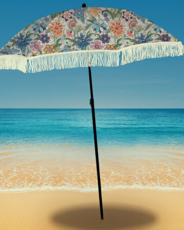 beach umbrella with fringe on the beach