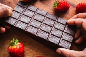 Dark Chocolate bar and Strawberries